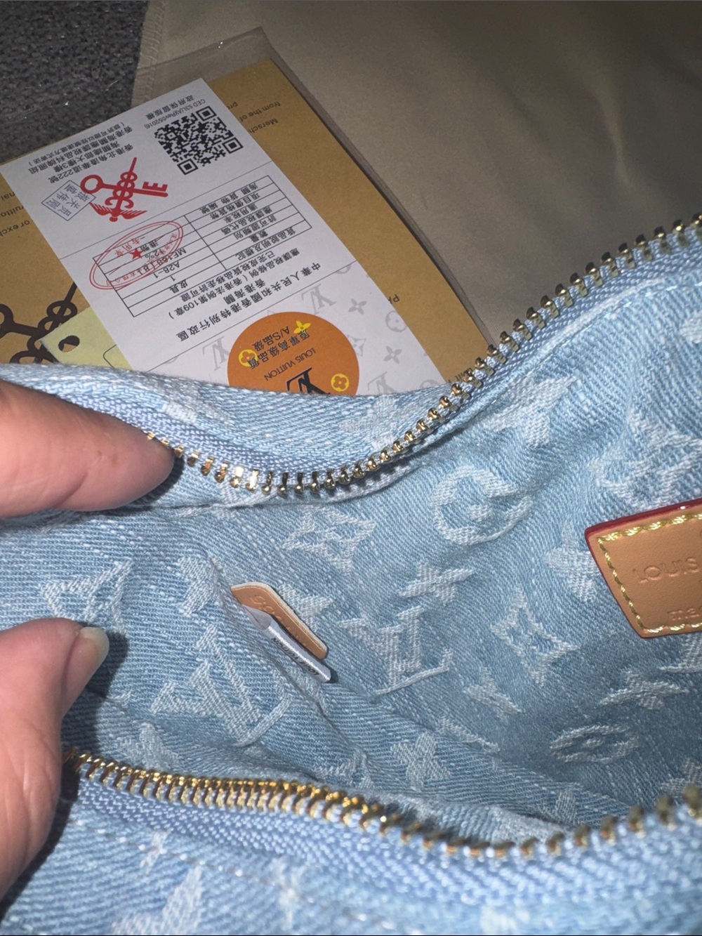 Louis Vuitton Light Blue Denim Crescent Shoulder Bag with Gold Chain - Picture 7 of 8